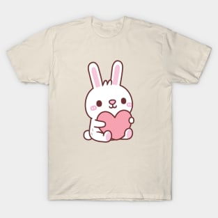 Cute White Bunny Rabbit Hugging Heart Doodle T-Shirt